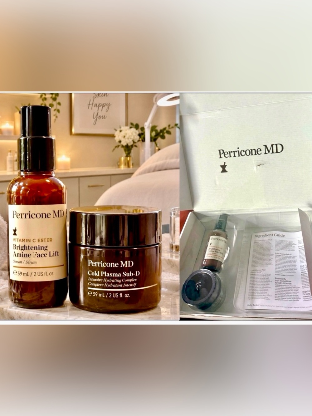 Perricone MD Brightening Amine Face Lift 2oz. & Cold Plasma Sub-D Neck 2oz~NEW